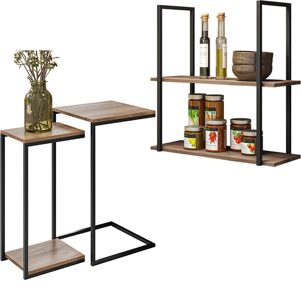 Kit Mesas Laterais Decorativas e Prateleira Multiuso Industrial D01 Design Demolição - Lyam Decor