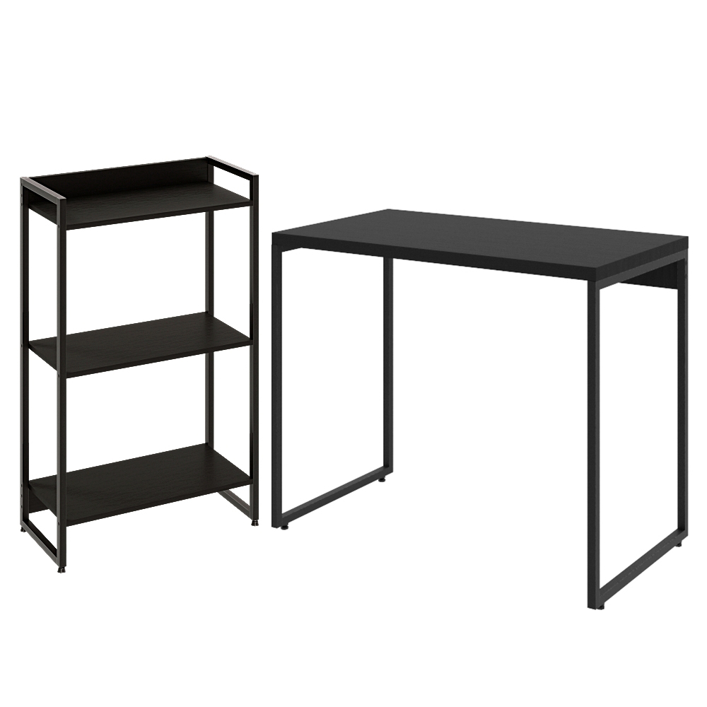 Kit Para Escritório Estante Areta 3 Prateleiras Mesa Industrial Aspen 90cm C01 Onix - Lyam Decor
