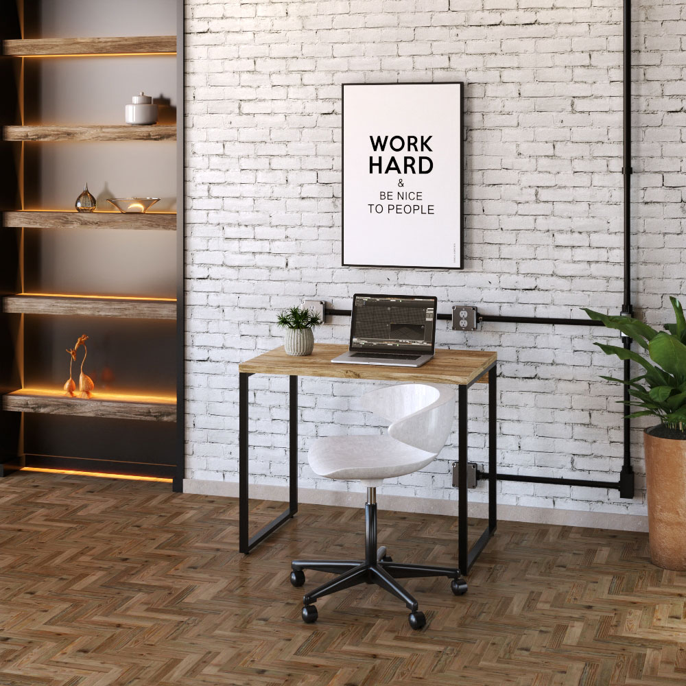 Kit Para Escritório Estante Areta 5 Prateleiras Mesa Industrial Aspen 90cm C01 Carvalho - Lyam Decor