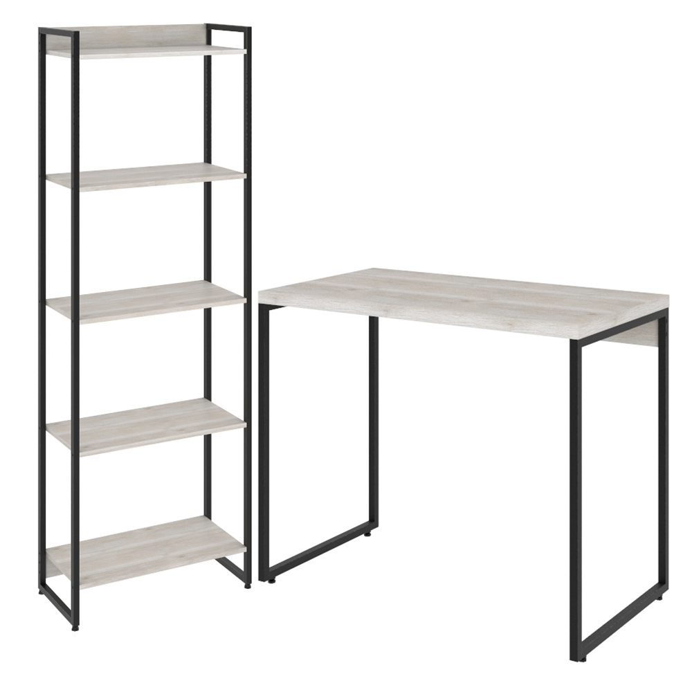 Kit Para Escritório Estante Areta 5 Prateleiras Mesa Industrial Aspen 90cm C01 Snow - Lyam Decor