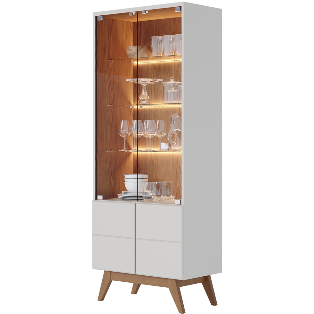 Kit Para Sala De Jantar Buffet Íris Com Cristaleira Martin C04 Off White Matte Freijó - Lyam