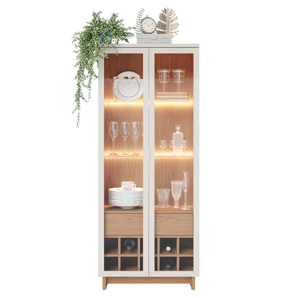 Kit Para Sala de Jantar Buffet Áustria C04 com Cristaleira Malibu Freijó Off White - Lyam Decor