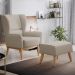 Kit Poltrona Decorativa Milena D02 com Puff Viseo Linho Bege C-107 - Lyam Decor