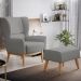 Kit Poltrona Decorativa Milena D02 com Puff Viseo Linho Cinza Escuro C-416 - Lyam Decor