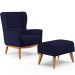 Kit Poltrona Decorativa Milena D02 com Puff Viseo Veludo Azul Marinho C-304 - Lyam Decor