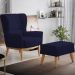 Kit Poltrona Decorativa Milena D02 com Puff Viseo Veludo Azul Marinho C-304 - Lyam Decor