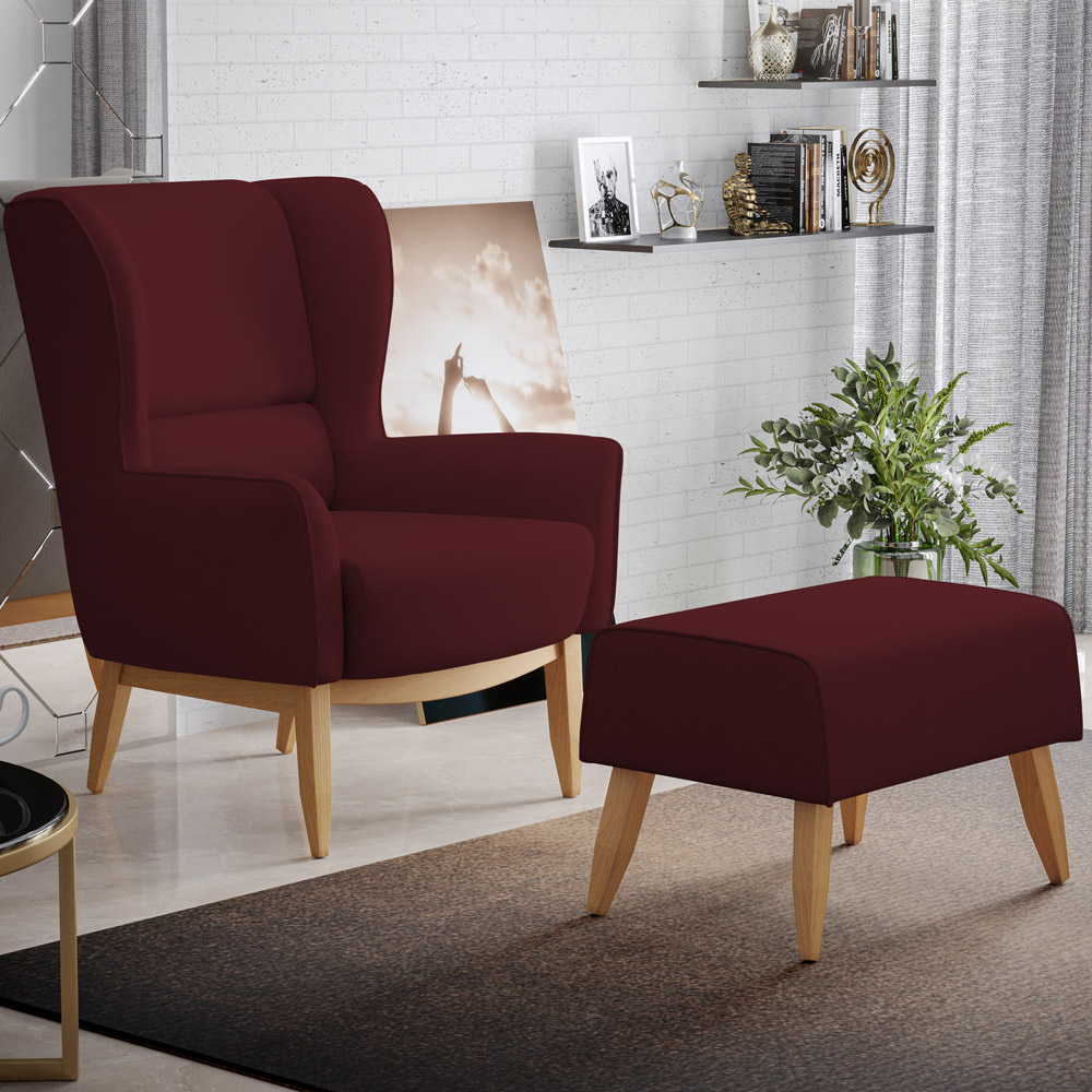 Kit Poltrona Decorativa Milena D02 com Puff Viseo Veludo Marsala C-278 - Lyam Decor