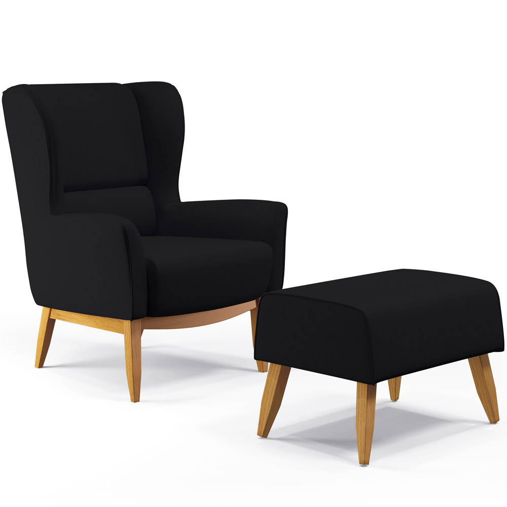 Kit Poltrona Decorativa Milena D02 com Puff Viseo Veludo Preto C-300 - Lyam Decor