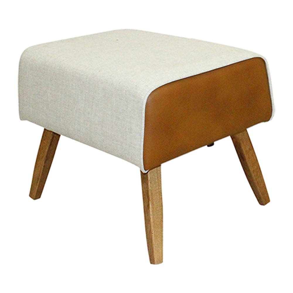 Kit Poltrona Decorativa Milena com Puff Viseo D02 Linho Bege A-184 Corano Marrom  - Lyam Decor