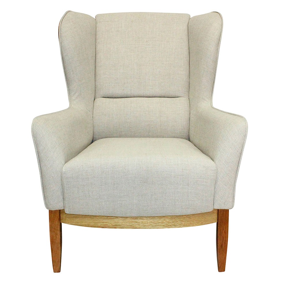 Kit Poltrona Decorativa Milena com Puff Viseo D02 Linho Bege A-184 Corano Marrom  - Lyam Decor
