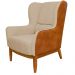 Kit Poltrona Decorativa Milena com Puff Viseo D02 Linho Bege C-129 Corano Marrom  - Lyam Decor