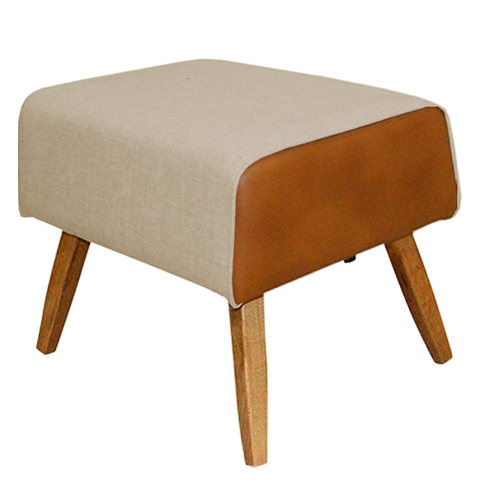 Kit Poltrona Decorativa Milena com Puff Viseo D02 Linho Bege C-129 Corano Marrom  - Lyam Decor