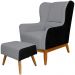 Kit Poltrona Decorativa Milena com Puff Viseo D02 Linho Cinza C-416 Corano Preto  - Lyam Decor