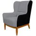 Kit Poltrona Decorativa Milena com Puff Viseo D02 Linho Cinza C-416 Corano Preto  - Lyam Decor