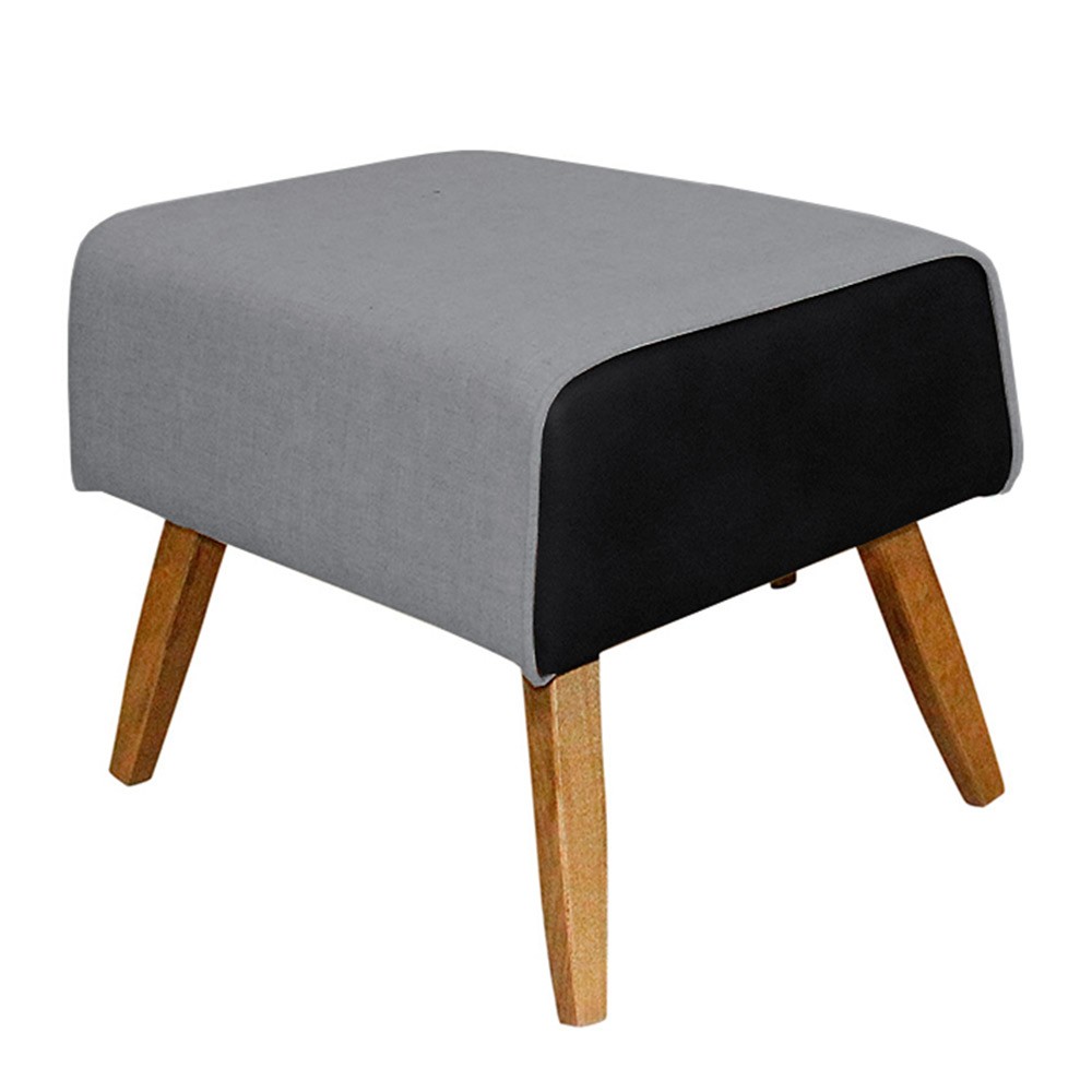 Kit Poltrona Decorativa Milena com Puff Viseo D02 Linho Cinza C-416 Corano Preto  - Lyam Decor