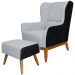 Kit Poltrona Decorativa Milena com Puff Viseo D02 Linho Cinza D-315 Corano Preto  - Lyam Decor