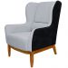 Kit Poltrona Decorativa Milena com Puff Viseo D02 Linho Cinza D-315 Corano Preto  - Lyam Decor