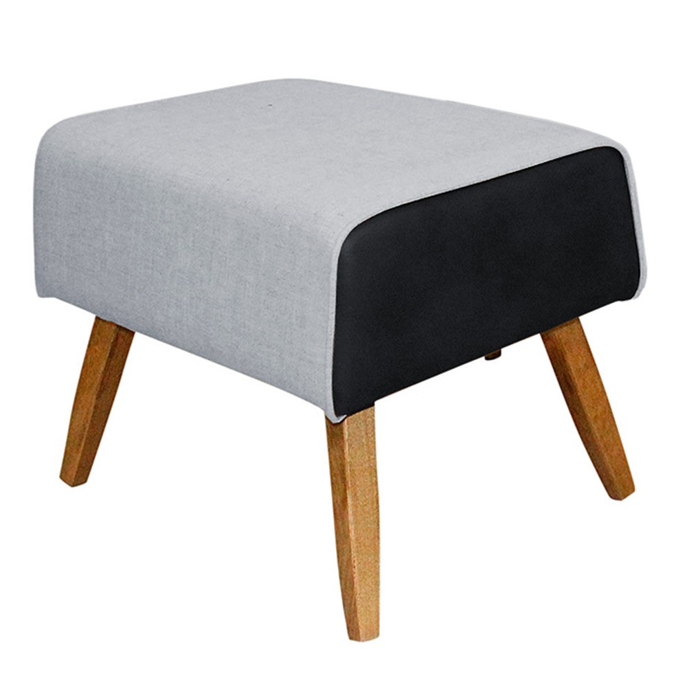 Kit Poltrona Decorativa Milena com Puff Viseo D02 Linho Cinza D-315 Corano Preto  - Lyam Decor