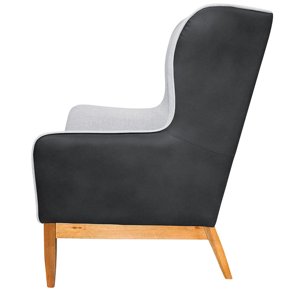 Kit Poltrona Decorativa Milena com Puff Viseo D02 Linho Cinza D-315 Corano Preto  - Lyam Decor