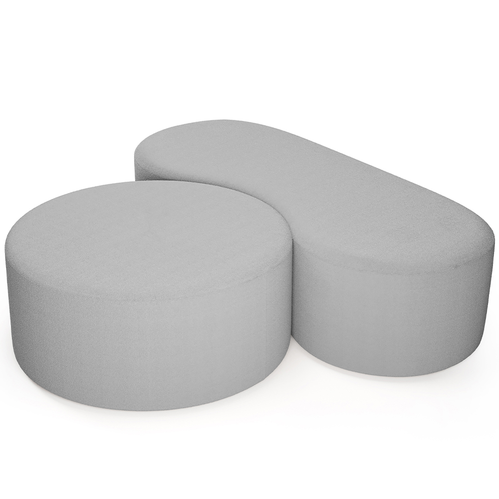 Kit Puff Redondo Lola e Puff Recamier Orgânico Orbit W01 Bouclê Cinza - Lyam Decor