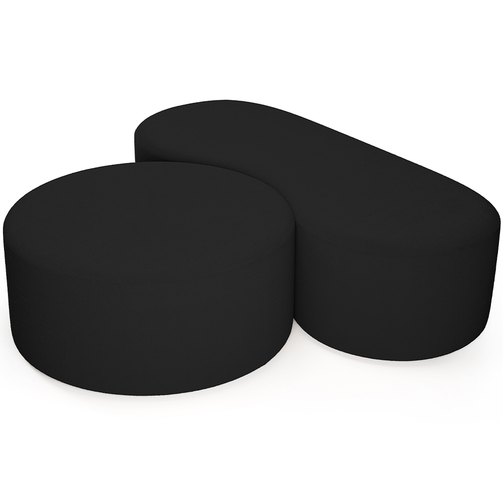 Kit Puff Redondo Lola e Puff Recamier Orgânico Orbit W01 Bouclê Preto - Lyam Decor
