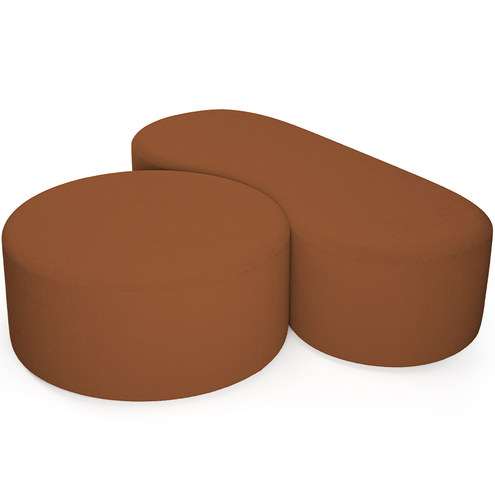 Kit Puff Redondo Lola e Puff Recamier Orgânico Orbit W01 Bouclê Terracota - Lyam Decor