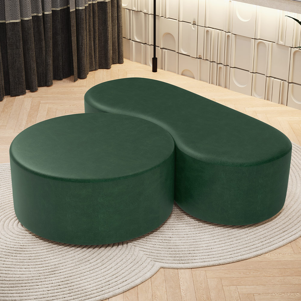 Kit Puff Redondo Lola e Puff Recamier Orgânico Orbit W01 Couríssimo Verde - Lyam Decor