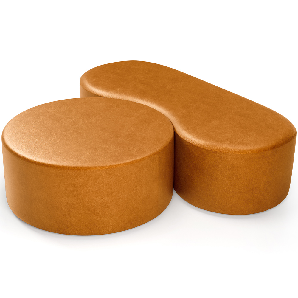 Kit Puff Redondo Lola e Puff Recamier Orgânico Orbit W01 Couríssimo Whisky - Lyam Decor
