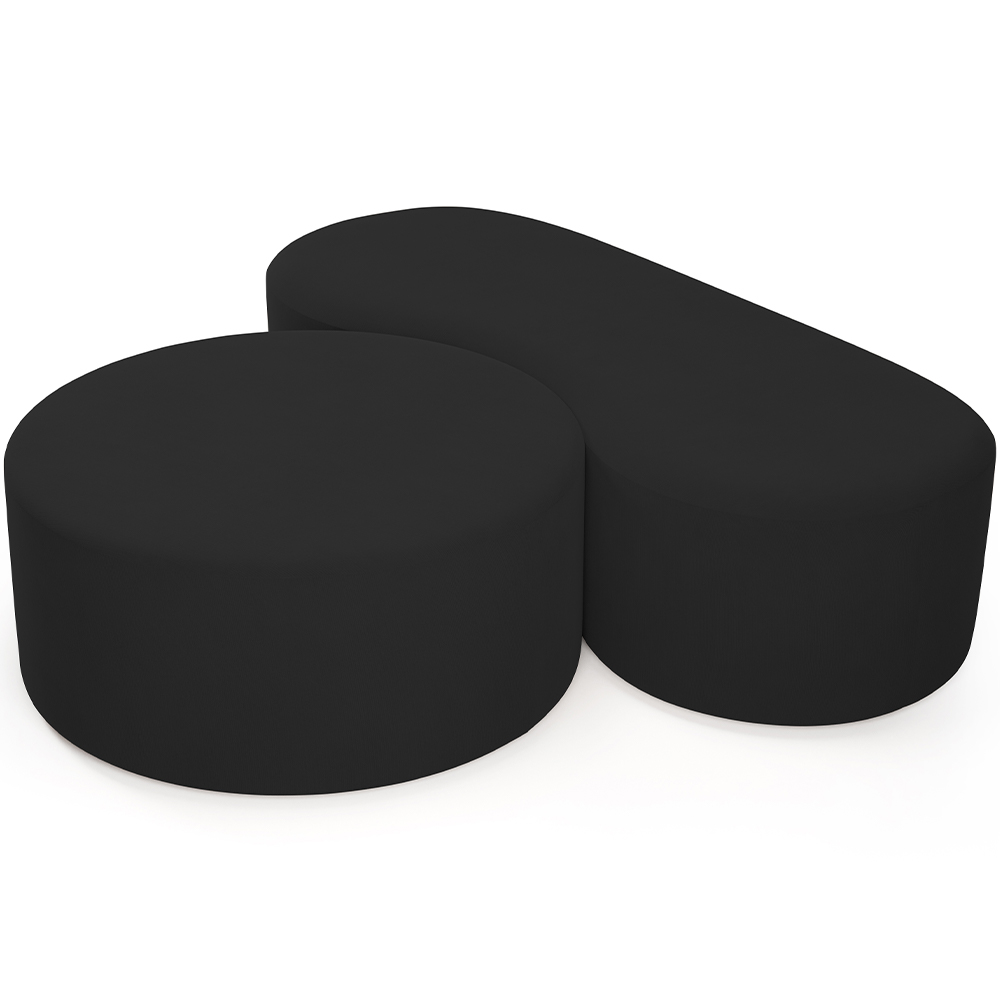 Kit Puff Redondo Lola e Puff Recamier Orgânico Orbit W01 Suede Preto - Lyam Decor