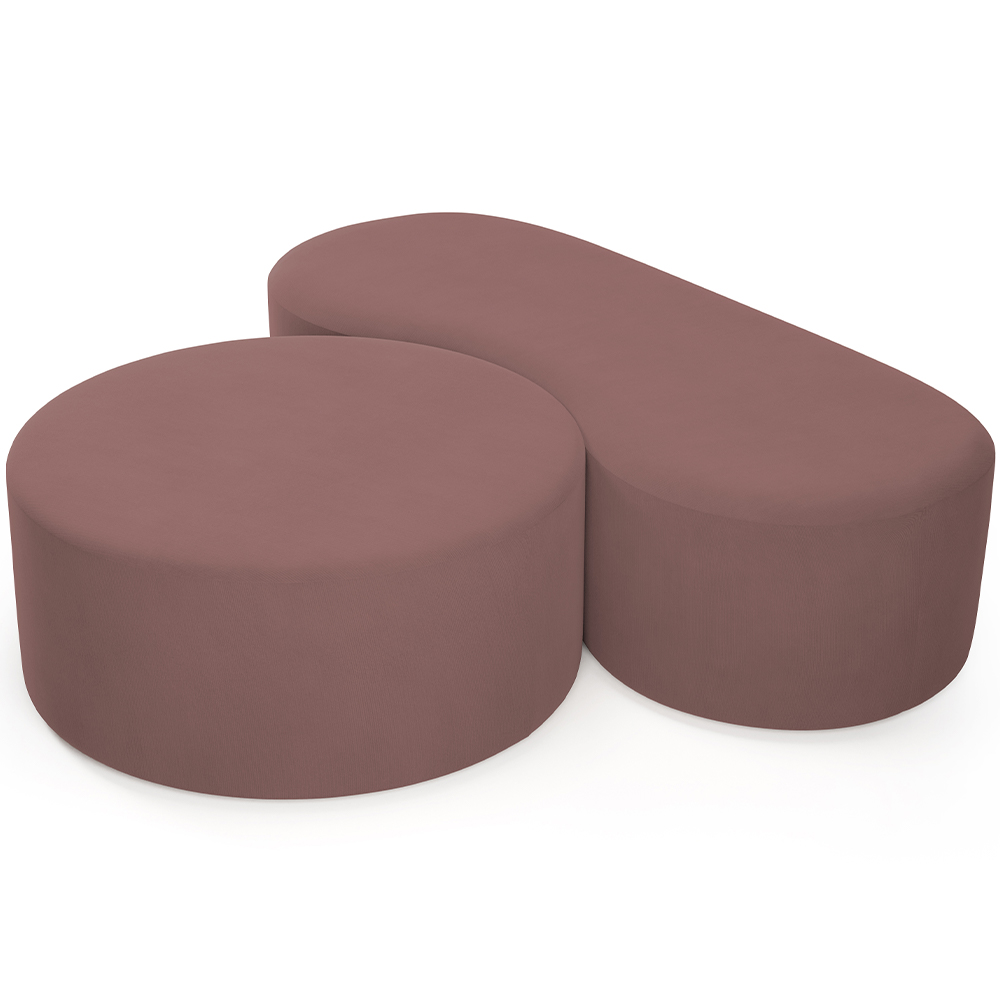 Kit Puff Redondo Lola e Puff Recamier Orgânico Orbit W01 Suede Rosê - Lyam Decor