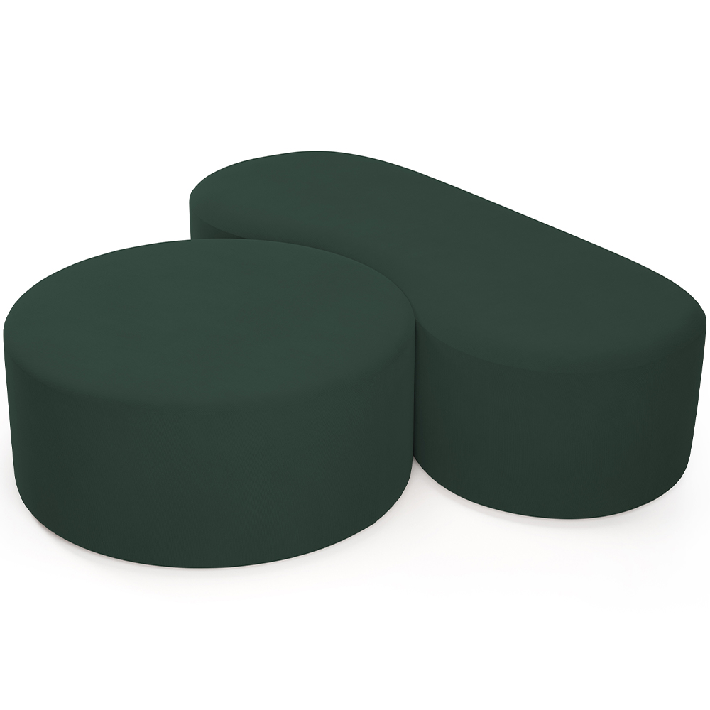 Kit Puff Redondo Lola e Puff Recamier Orgânico Orbit W01 Suede Verde Musgo - Lyam Decor