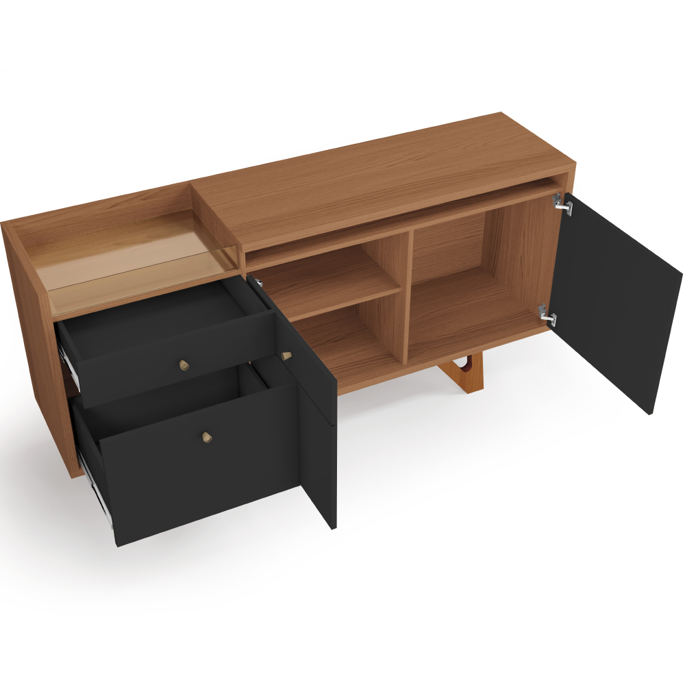 Kit Sala De Jantar Aparador Valentim B01 com Cristaleira Dominic Preto Nature - Lyam Decor