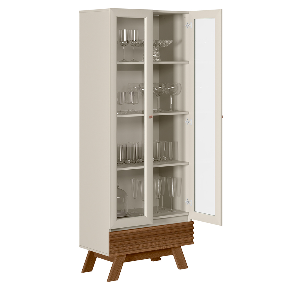 Kit Sala de Jantar Aparador Mason 04 Portas com Cristaleira Geórgia L05 Off White Freijó - Lyam Decor