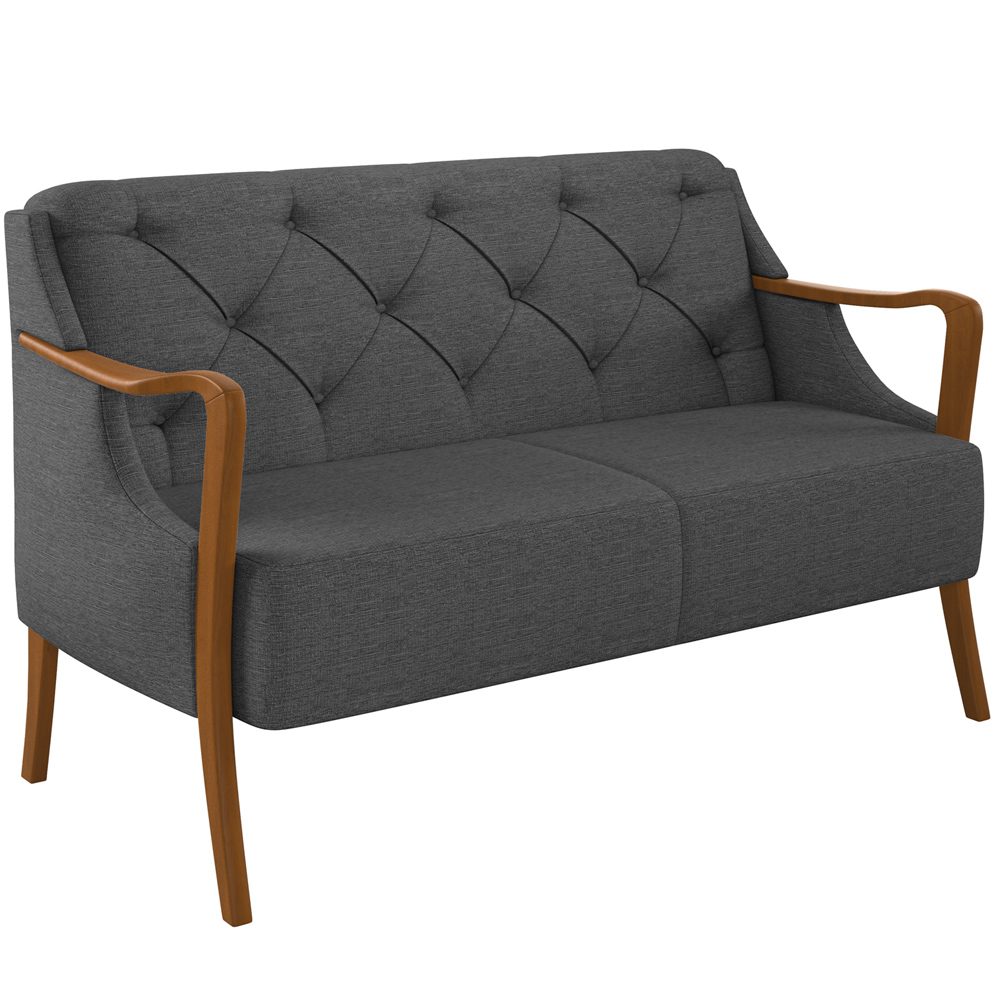 Kit Sofá 02 Lugares Sala Estar 135cm Com 02 Poltronas Coral Pés Madeira M03 Linho Chumbo - Lyam Decor