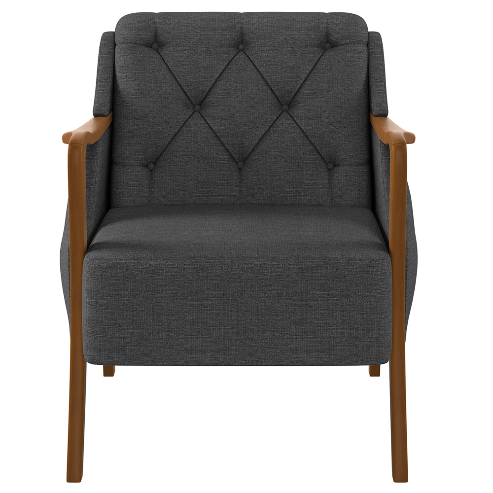 Kit Sofá 02 Lugares Sala Estar 135cm Com 02 Poltronas Coral Pés Madeira M03 Linho Chumbo - Lyam Decor