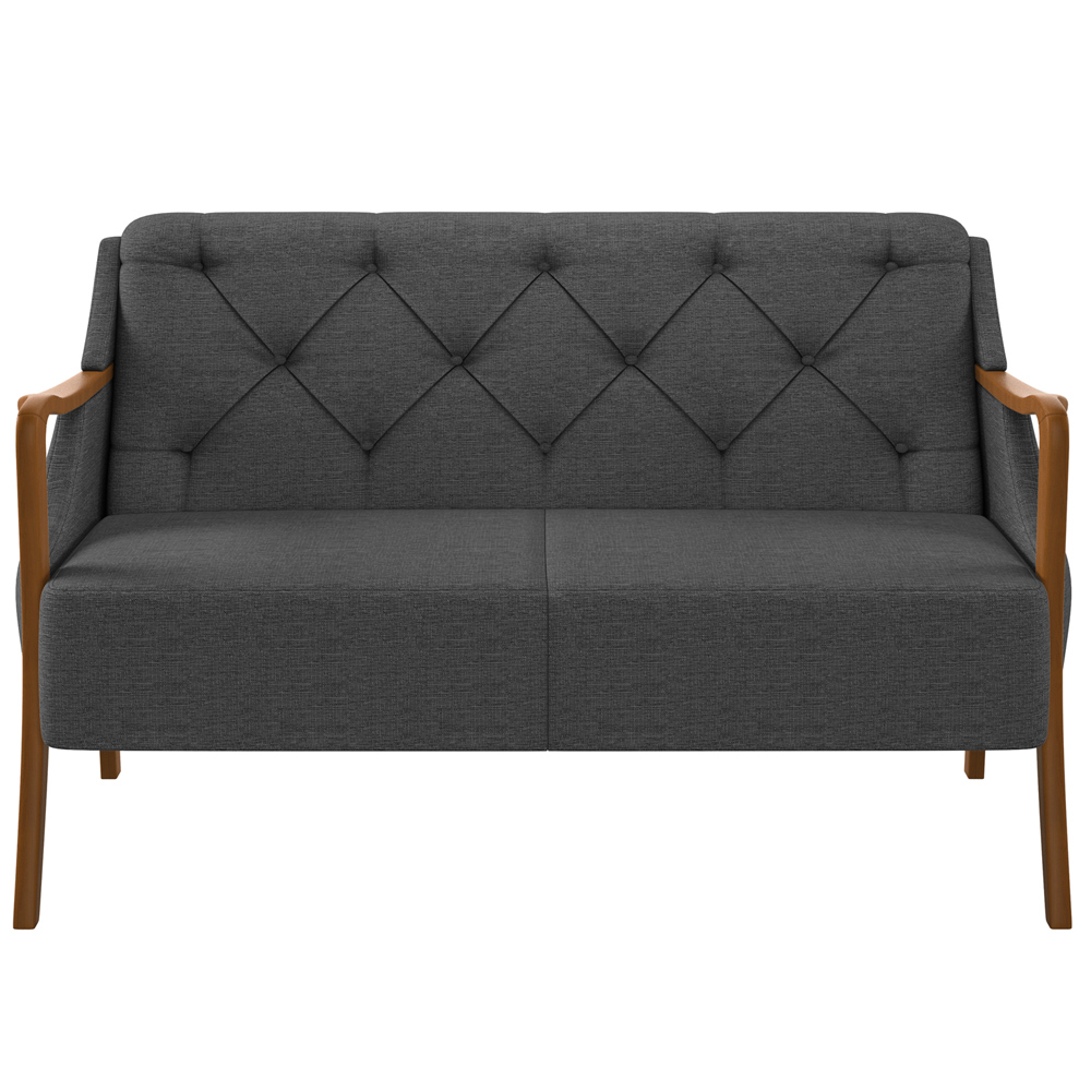 Kit Sofá 02 Lugares Sala Estar 135cm Com 02 Poltronas Coral Pés Madeira M03 Linho Chumbo - Lyam Decor