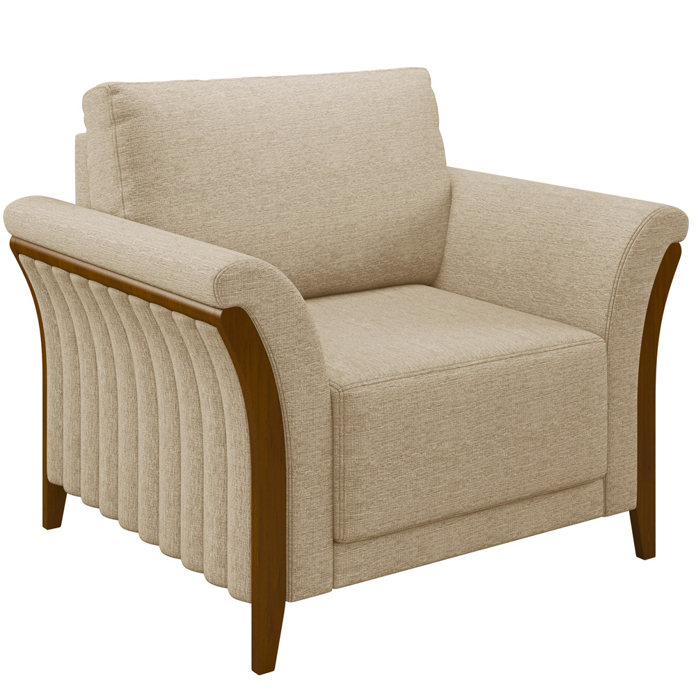 Kit Sofá 03 Lugares 222cm Com 02 Poltronas Stefan Pés Madeira M03 Linho Bege Escuro - Lyam Decor