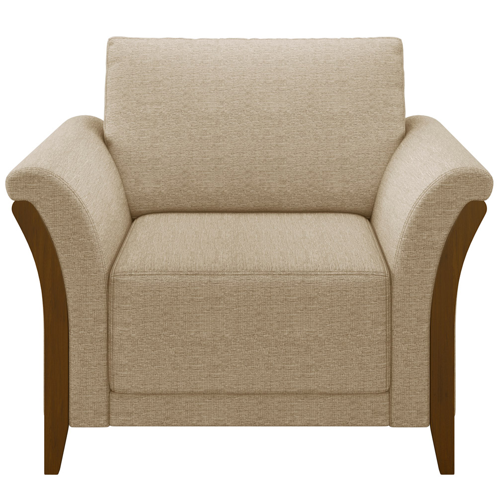 Kit Sofá 03 Lugares 222cm Com 02 Poltronas Stefan Pés Madeira M03 Linho Bege Escuro - Lyam Decor