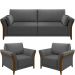 Kit Sofá 03 Lugares Sala Estar 222cm Com 02 Poltronas Stefan Pés Madeira M03 Linho Chumbo - Lyam Decor