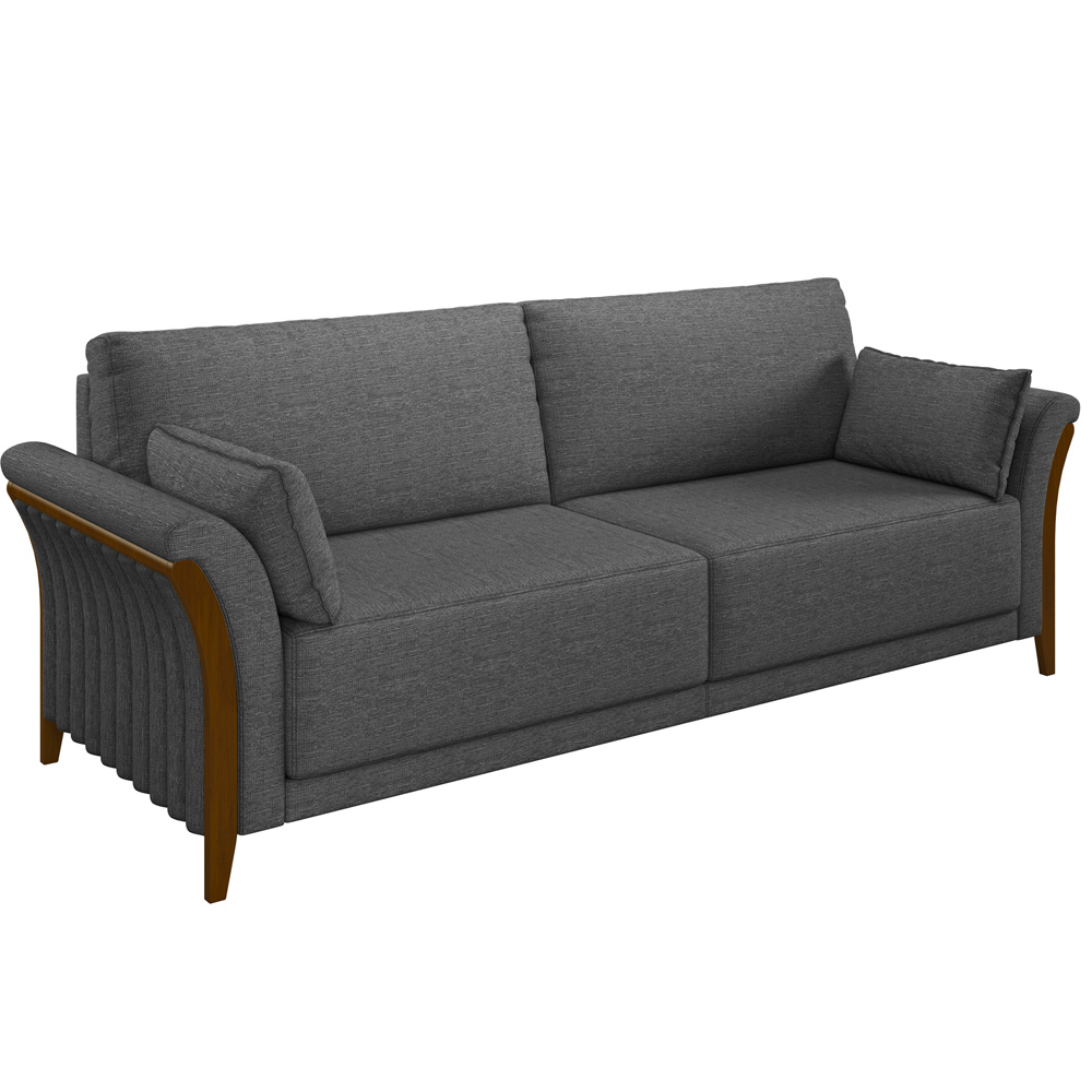 Kit Sofá 03 Lugares Sala Estar 222cm Com 02 Poltronas Stefan Pés Madeira M03 Linho Chumbo - Lyam Decor