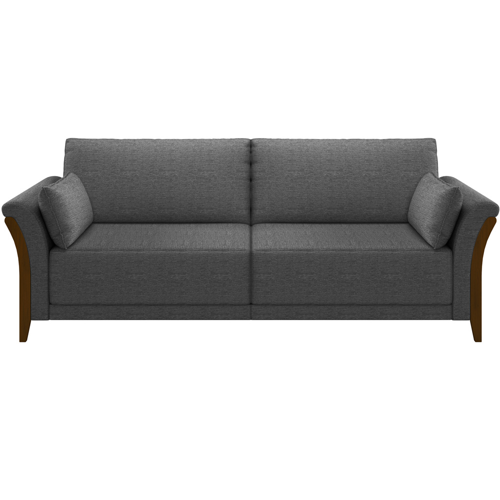 Kit Sofá 03 Lugares Sala Estar 222cm Com 02 Poltronas Stefan Pés Madeira M03 Linho Chumbo - Lyam Decor
