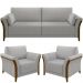 Kit Sofá 03 Lugares Sala Estar 222cm Com 02 Poltronas Stefan Pés Madeira M03 Linho Cinza - Lyam Decor