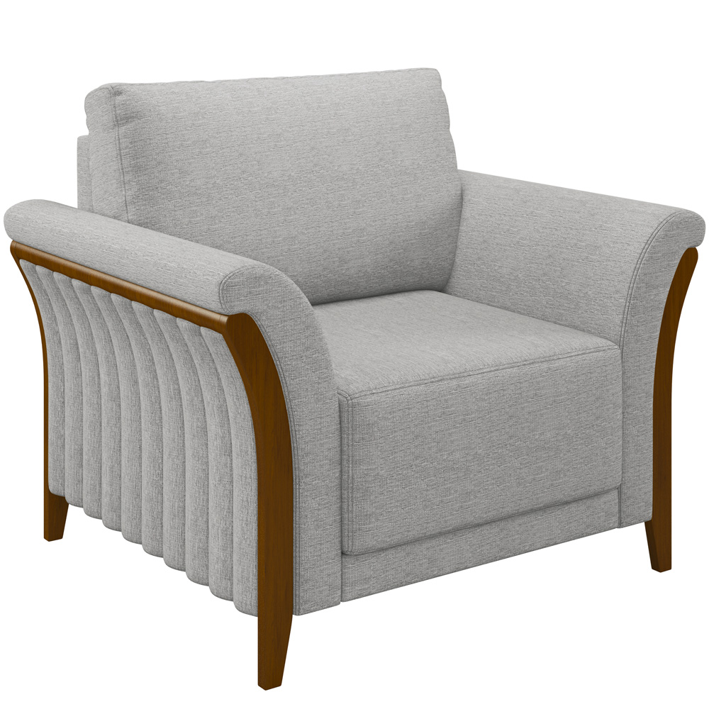 Kit Sofá 03 Lugares Sala Estar 222cm Com 02 Poltronas Stefan Pés Madeira M03 Linho Cinza - Lyam Decor