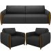 Kit Sofá 03 Lugares Sala Estar 223cm Com 02 Poltronas Flora Pés Madeira M03 Couríssimo Preto - Lyam Decor