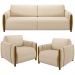 Kit Sofá 03 Lugares Sala Estar 223cm Com 02 Poltronas Flora Pés Madeira M03 Linho Bege - Lyam Decor