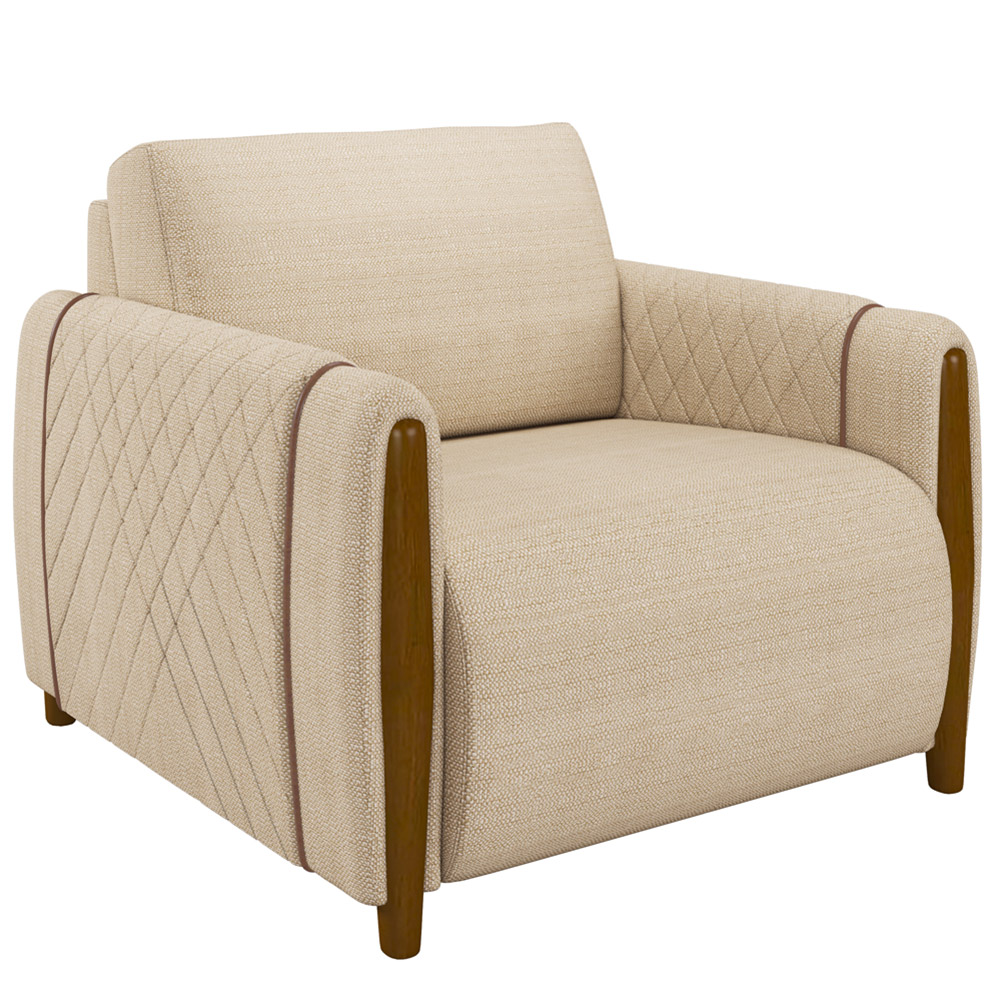 Kit Sofá 03 Lugares Sala Estar 223cm Com 02 Poltronas Flora Pés Madeira M03 Linho Bege - Lyam Decor