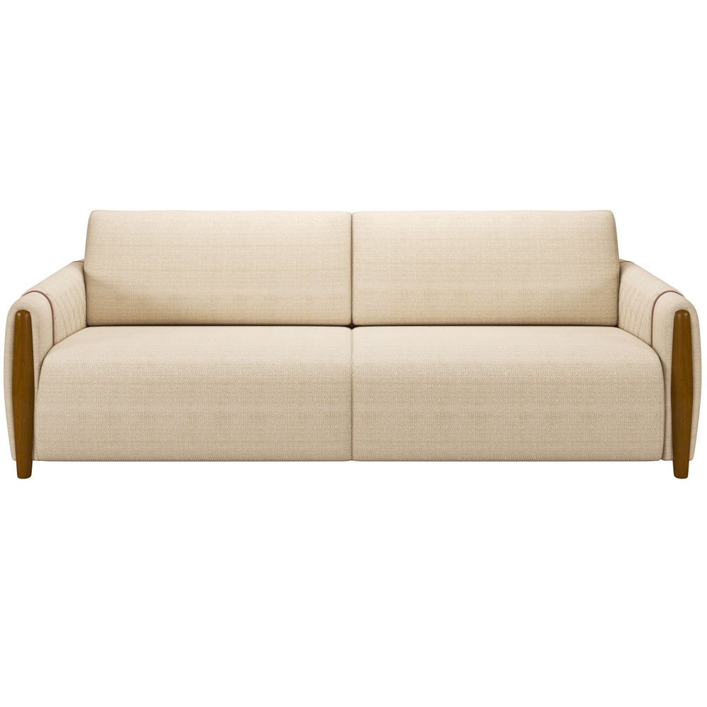 Kit Sofá 03 Lugares Sala Estar 223cm Com 02 Poltronas Flora Pés Madeira M03 Linho Bege - Lyam Decor