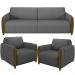 Kit Sofá 03 Lugares Sala Estar 223cm Com 02 Poltronas Flora Pés Madeira M03 Linho Chumbo - Lyam Decor