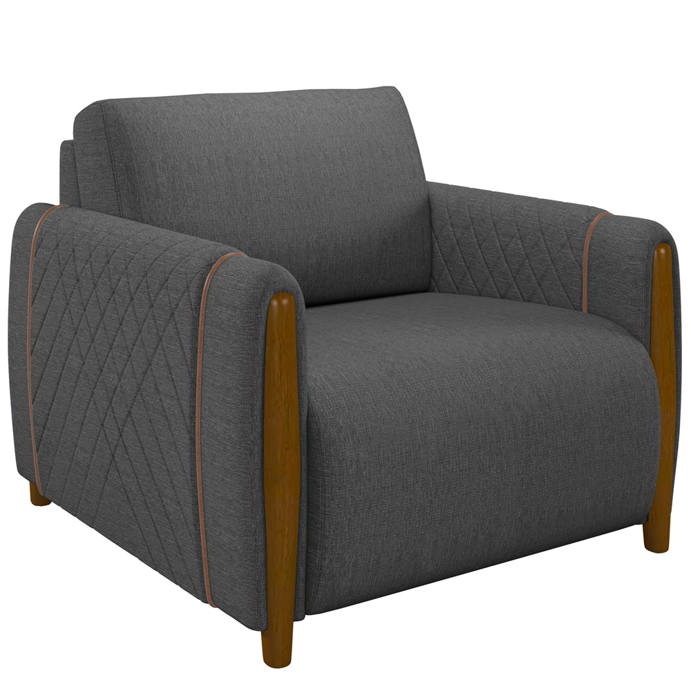 Kit Sofá 03 Lugares Sala Estar 223cm Com 02 Poltronas Flora Pés Madeira M03 Linho Chumbo - Lyam Decor