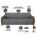 Kit Sofá 03 Lugares Sala Estar 223cm Com 02 Poltronas Flora Pés Madeira M03 Linho Chumbo - Lyam Decor